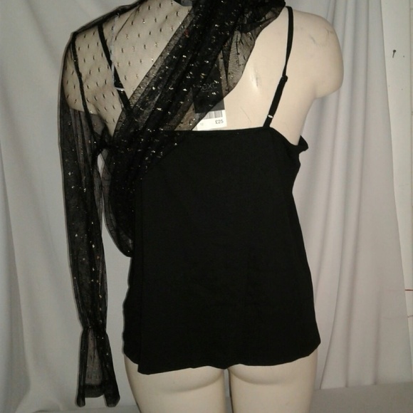 NEXT Women's Black Sheer Shimmer Blouse With Cami - Picture 4 of 7